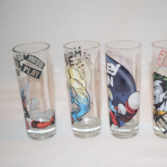 2019 Set of 4 Zak Designs Harley Quinn Tall Shot Glasses - Picture 7 of 10